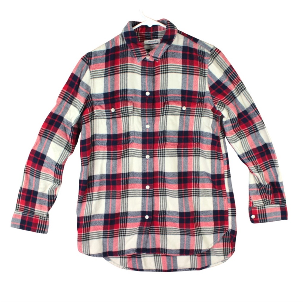 Madewell Ex Boyfriend Women Shirt M Red Plaid Flannel Classic Casual Grunge